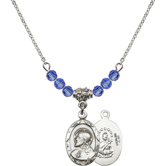 Sterling Silver Scapular Birthstone Necklace with Sapphire Beads - 0612