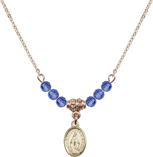 14kt Gold Filled Miraculous Birthstone Necklace with Sapphire Beads - 0702