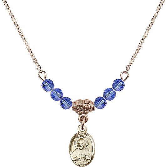 14kt Gold Filled Scapular Birthstone Necklace with Sapphire Beads - 0702
