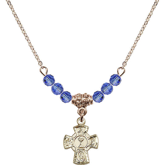 14kt Gold Filled 5-Way / Chalice Birthstone Necklace with Sapphire Beads - 0845