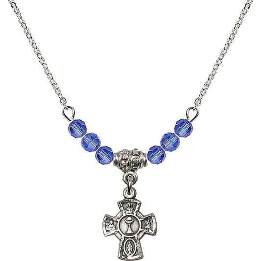 Sterling Silver 5-Way / Chalice Birthstone Necklace with Sapphire Beads - 0845