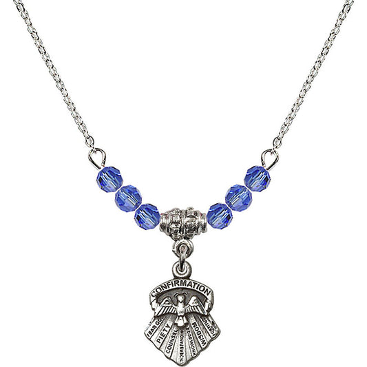 Sterling Silver Seven Gifts Birthstone Necklace with Sapphire Beads - 0887