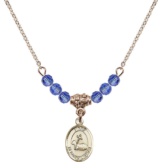 14kt Gold Filled First Reconciliation Birthstone Necklace with Sapphire Beads - 0968