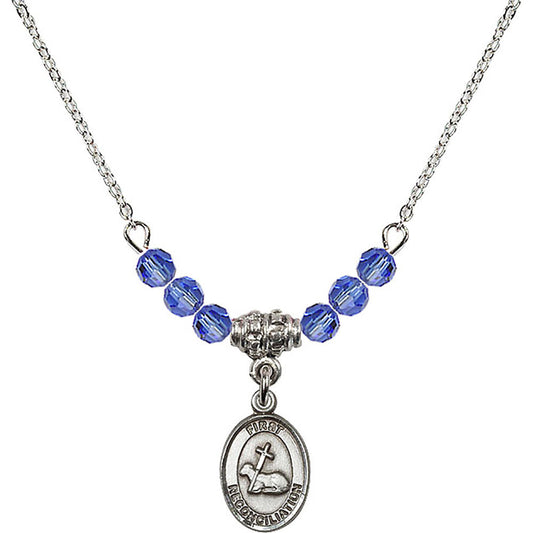 Sterling Silver First Reconciliation Birthstone Necklace with Sapphire Beads - 0968