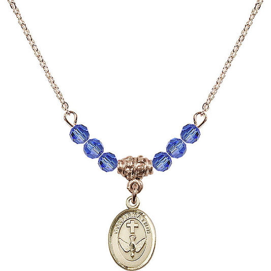 14kt Gold Filled Confirmation Birthstone Necklace with Sapphire Beads - 0973