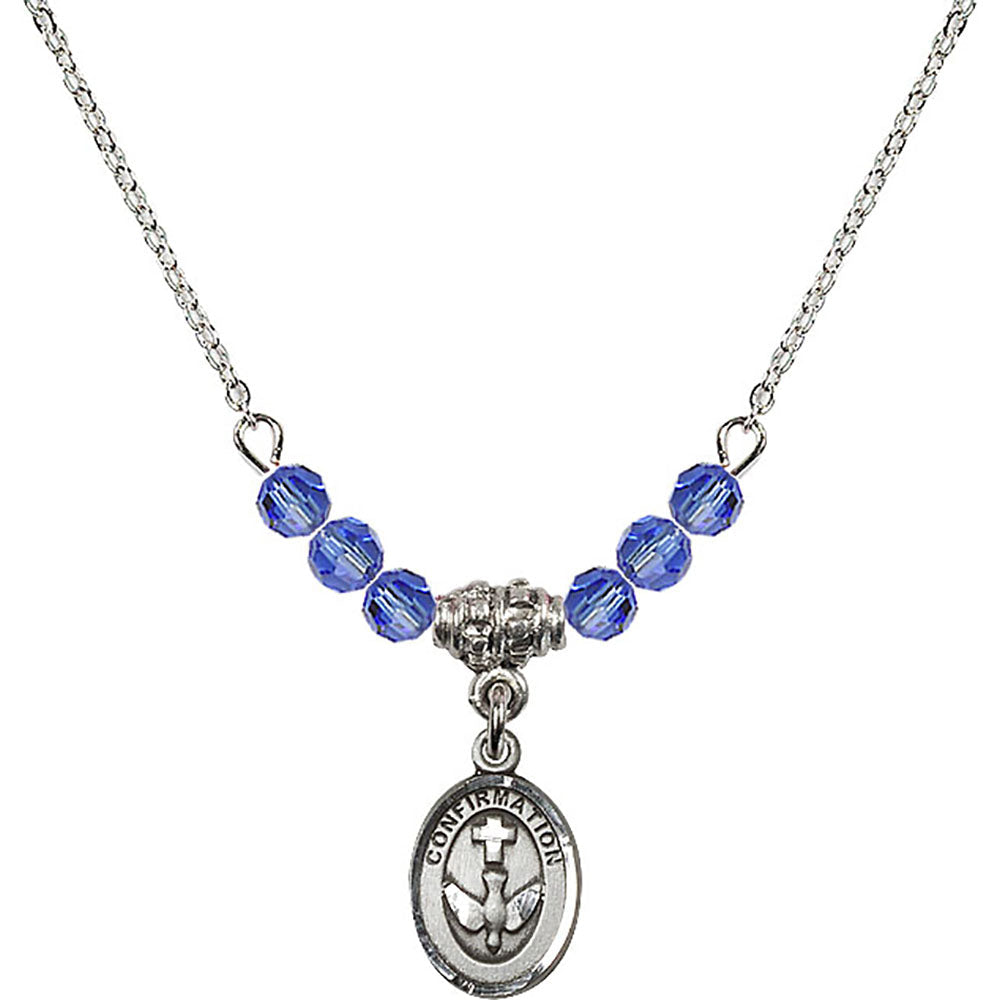 Sterling Silver Confirmation Birthstone Necklace with Sapphire Beads - 0973