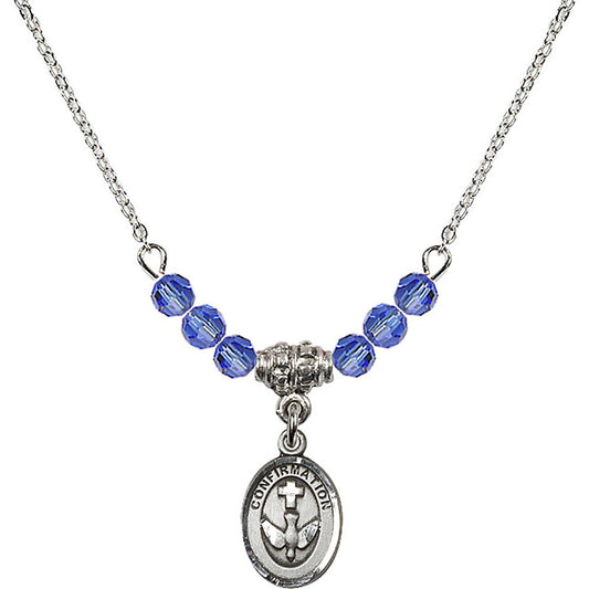 Sterling Silver Confirmation Birthstone Necklace with Sapphire Beads - 0973