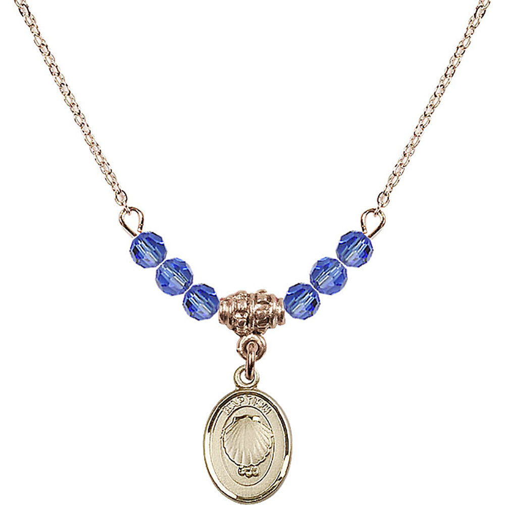 14kt Gold Filled Baptism Birthstone Necklace with Sapphire Beads - 0974