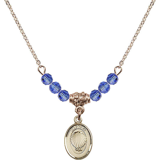 14kt Gold Filled Baptism Birthstone Necklace with Sapphire Beads - 0974