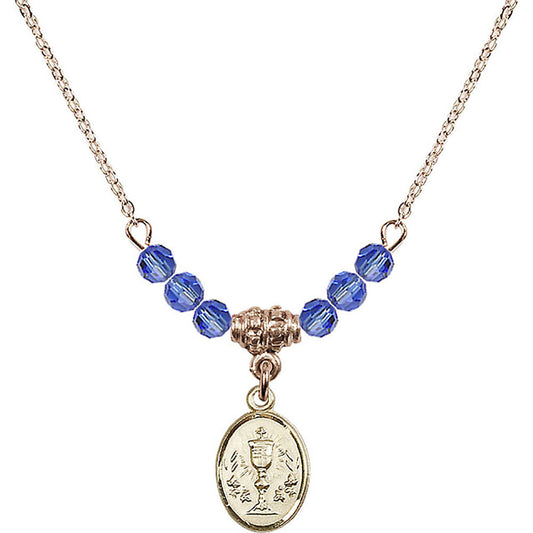 14kt Gold Filled Chalice Birthstone Necklace with Sapphire Beads - 0975