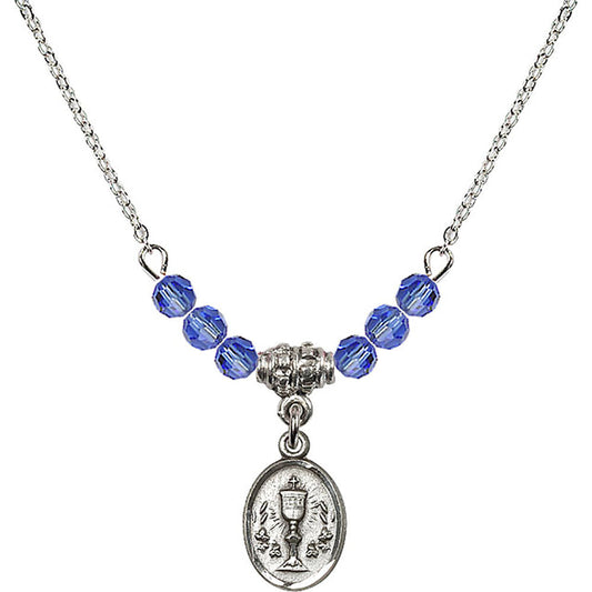 Sterling Silver Chalice Birthstone Necklace with Sapphire Beads - 0975