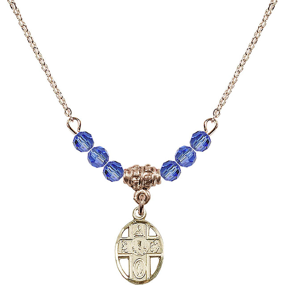 14kt Gold Filled 5-Way / Chalice Birthstone Necklace with Sapphire Beads - 0979