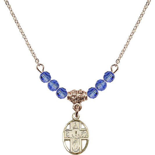 14kt Gold Filled 5-Way / Chalice Birthstone Necklace with Sapphire Beads - 0979