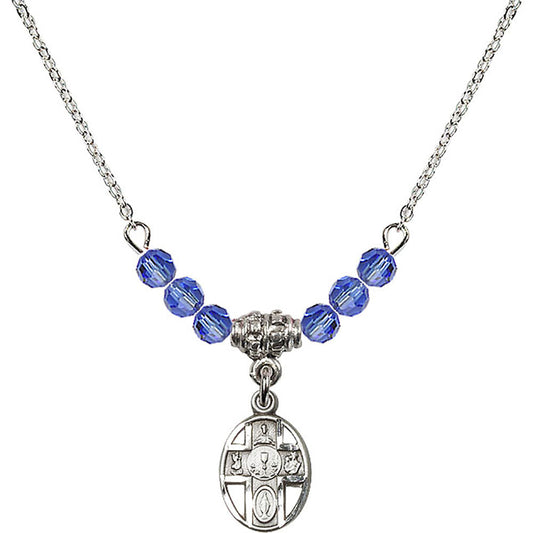 Sterling Silver 5-Way / Chalice Birthstone Necklace with Sapphire Beads - 0979