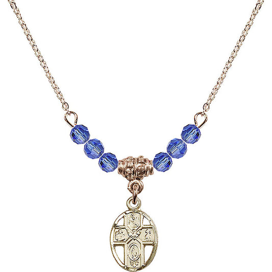 14kt Gold Filled 5-Way Birthstone Necklace with Sapphire Beads - 0980