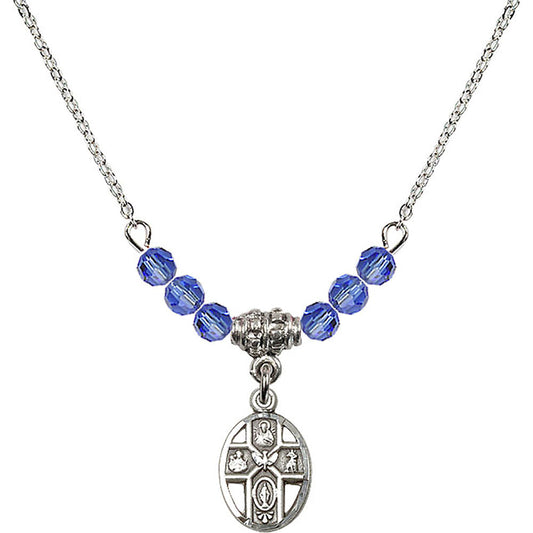Sterling Silver 5-Way Birthstone Necklace with Sapphire Beads - 0980