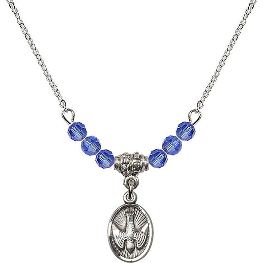 Sterling Silver Holy Spirit Birthstone Necklace with Sapphire Beads - 0982