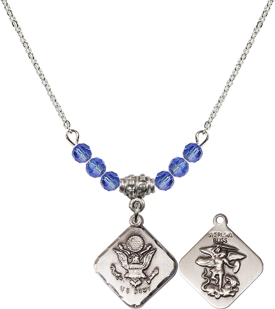 Sterling Silver Army Diamond Birthstone Necklace with Sapphire Beads - 1180