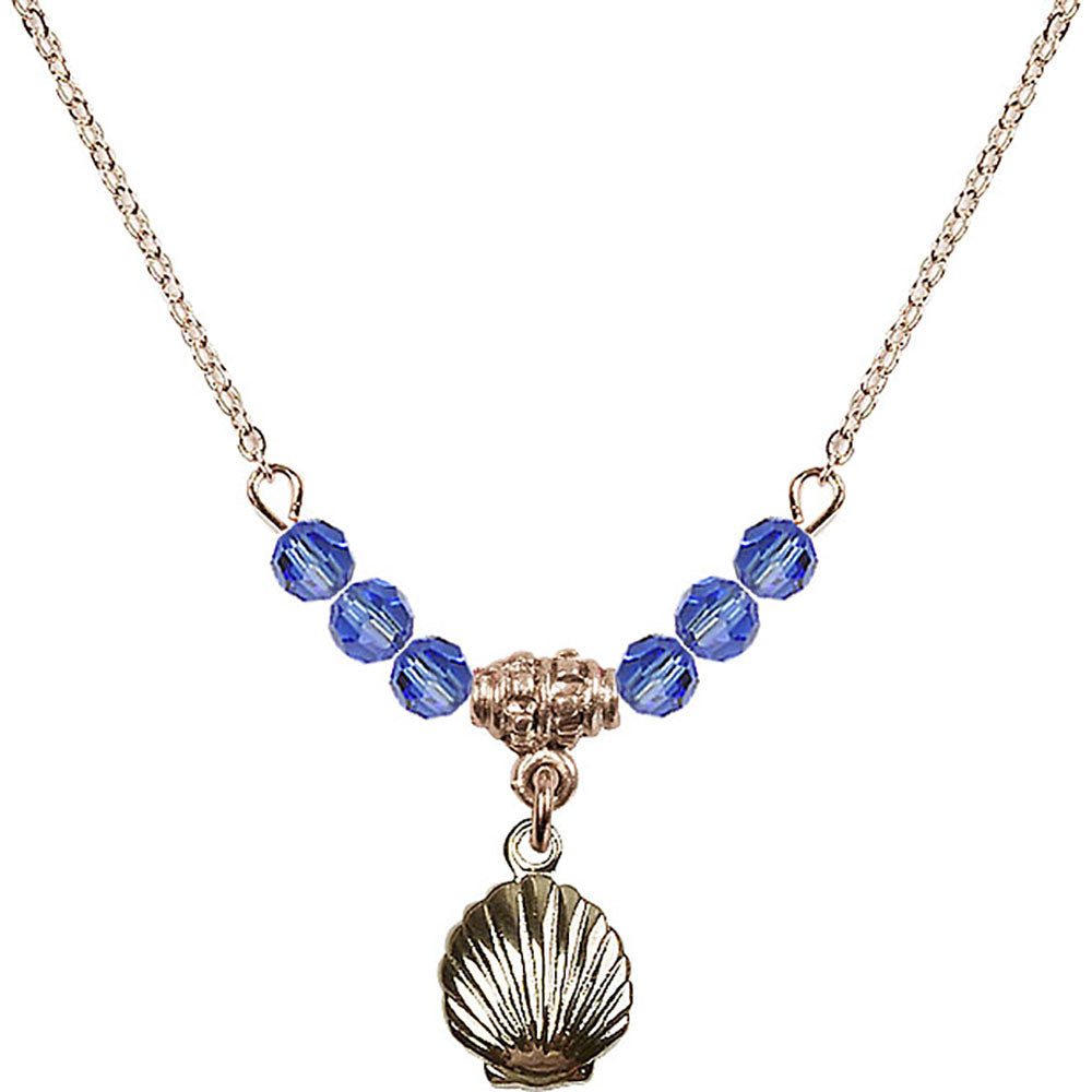 14kt Gold Filled Shell Birthstone Necklace with Sapphire Beads - 1260