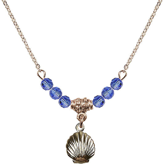 14kt Gold Filled Shell Birthstone Necklace with Sapphire Beads - 1260