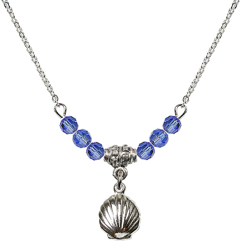 Sterling Silver Shell Birthstone Necklace with Sapphire Beads - 1260