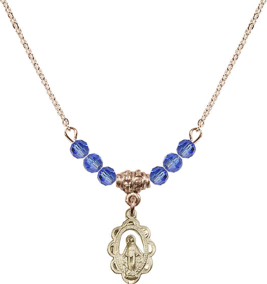 14kt Gold Filled Miraculous Birthstone Necklace with Sapphire Beads - 1610