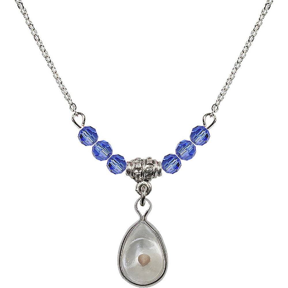 Sterling Silver Mustard Seed Birthstone Necklace with Sapphire Beads - 1700
