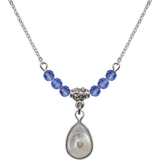 Sterling Silver Mustard Seed Birthstone Necklace with Sapphire Beads - 1700
