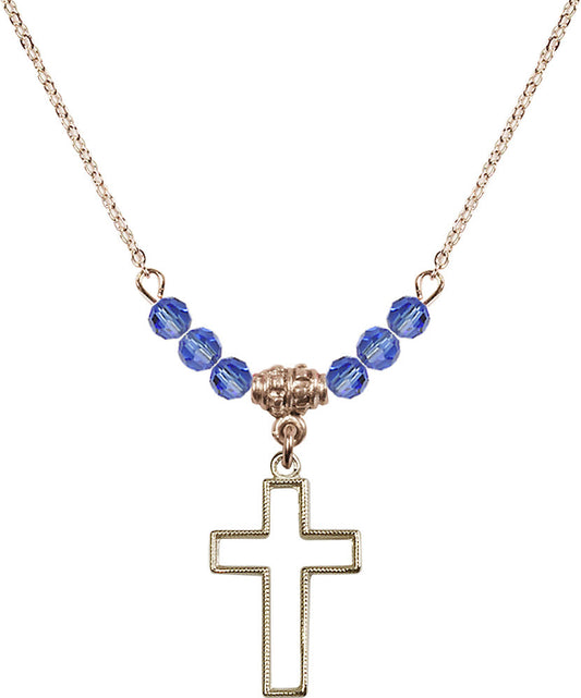 14kt Gold Filled Cross Birthstone Necklace with Sapphire Beads - 1708