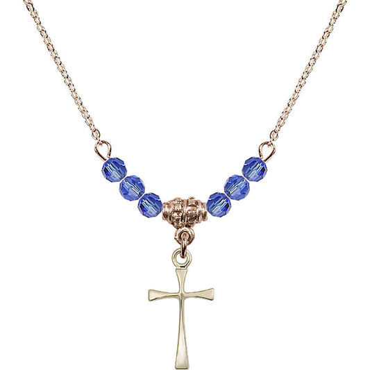 14kt Gold Filled Maltese Cross Birthstone Necklace with Sapphire Beads - 1872