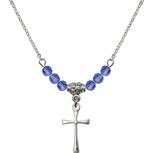 Sterling Silver Maltese Cross Birthstone Necklace with Sapphire Beads - 1872