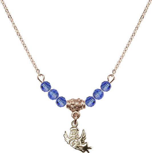 14kt Gold Filled Guardian Angel Birthstone Necklace with Sapphire Beads - 2128