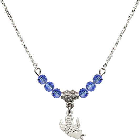 Sterling Silver Guardian Angel Birthstone Necklace with Sapphire Beads - 2128