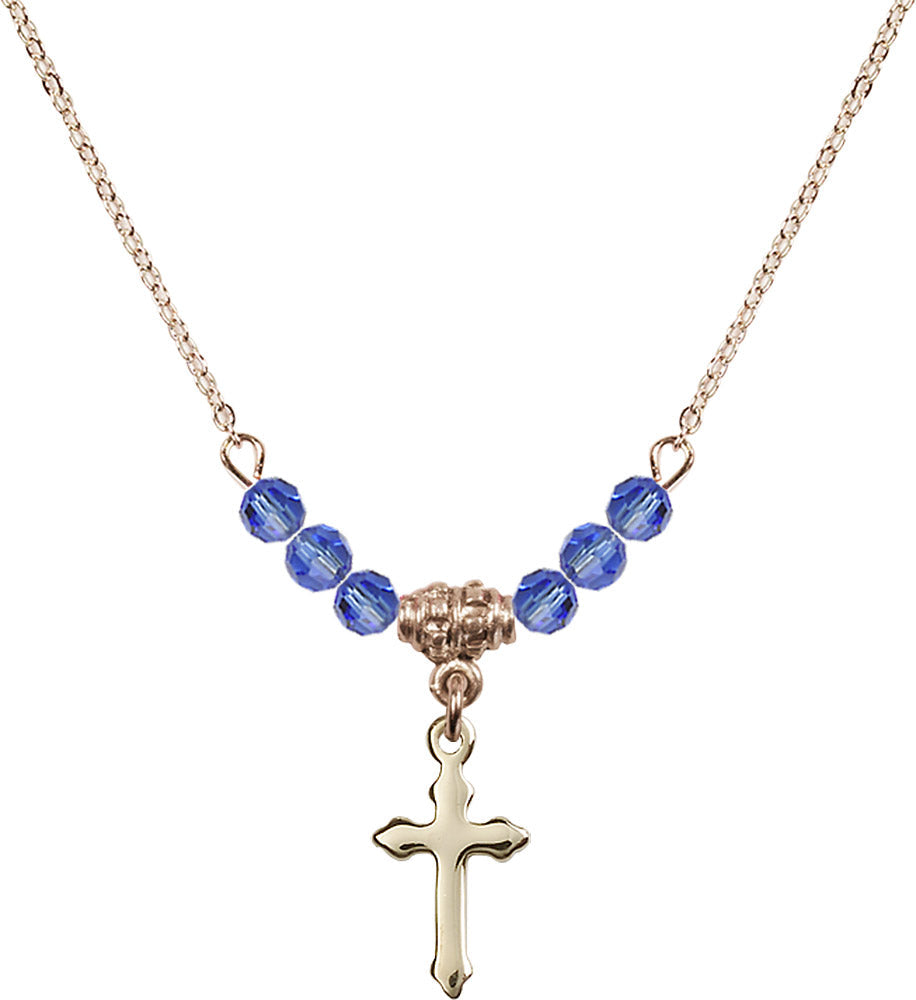 14kt Gold Filled Cross Birthstone Necklace with Sapphire Beads - 2528