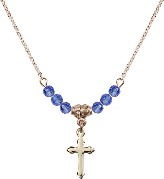 14kt Gold Filled Cross Birthstone Necklace with Sapphire Beads - 2528