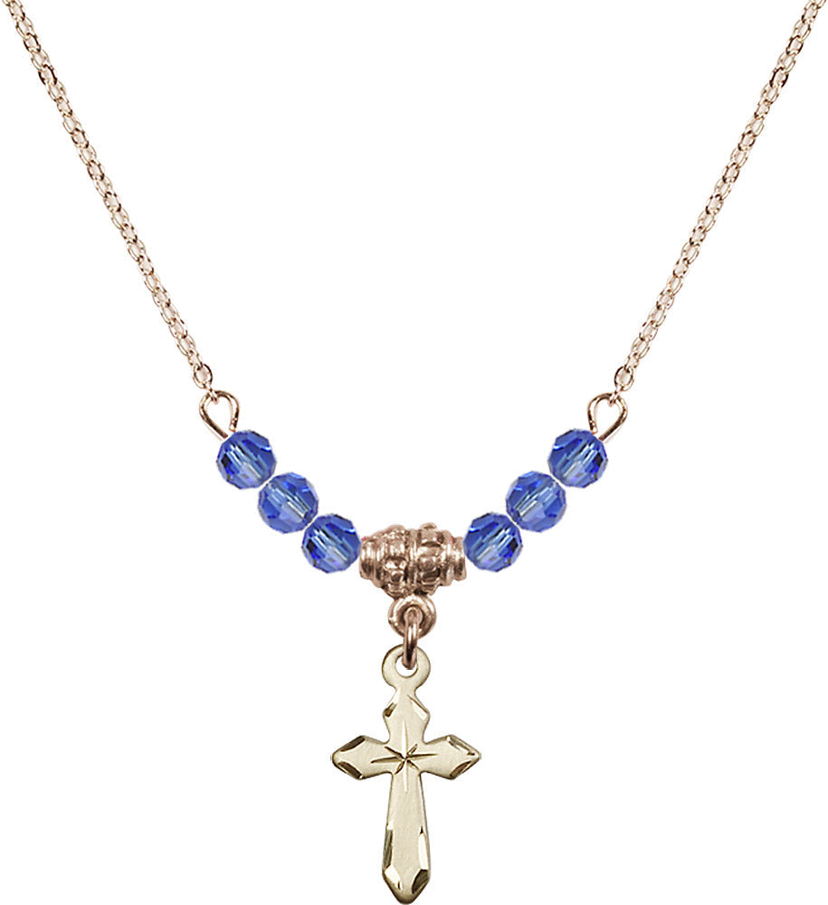 14kt Gold Filled Cross Birthstone Necklace with Sapphire Beads - 2529