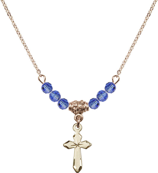 14kt Gold Filled Cross Birthstone Necklace with Sapphire Beads - 2529