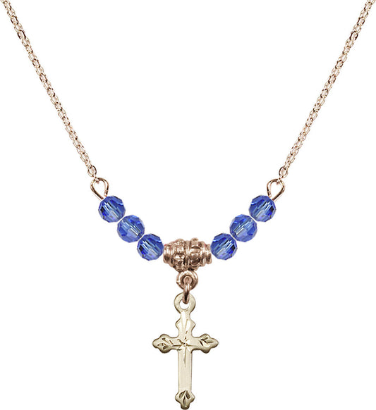 14kt Gold Filled Cross Birthstone Necklace with Sapphire Beads - 2531