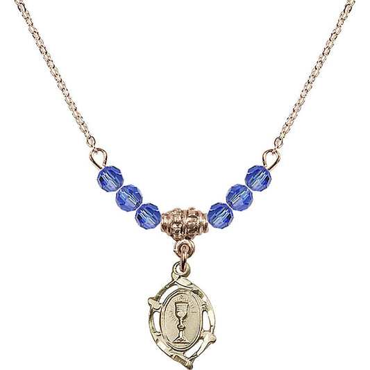14kt Gold Filled Communion Birthstone Necklace with Sapphire Beads - 3019