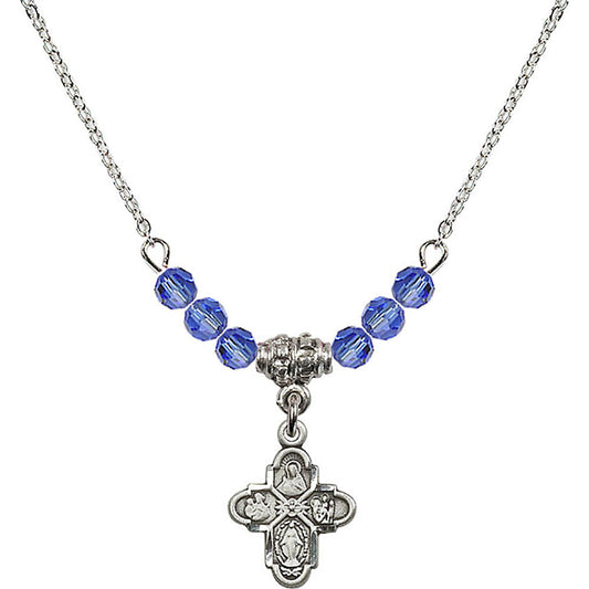 Sterling Silver 4-Way Birthstone Necklace with Sapphire Beads - 3143