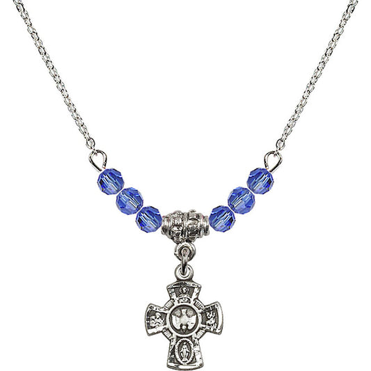 Sterling Silver 5-Way Birthstone Necklace with Sapphire Beads - 3145