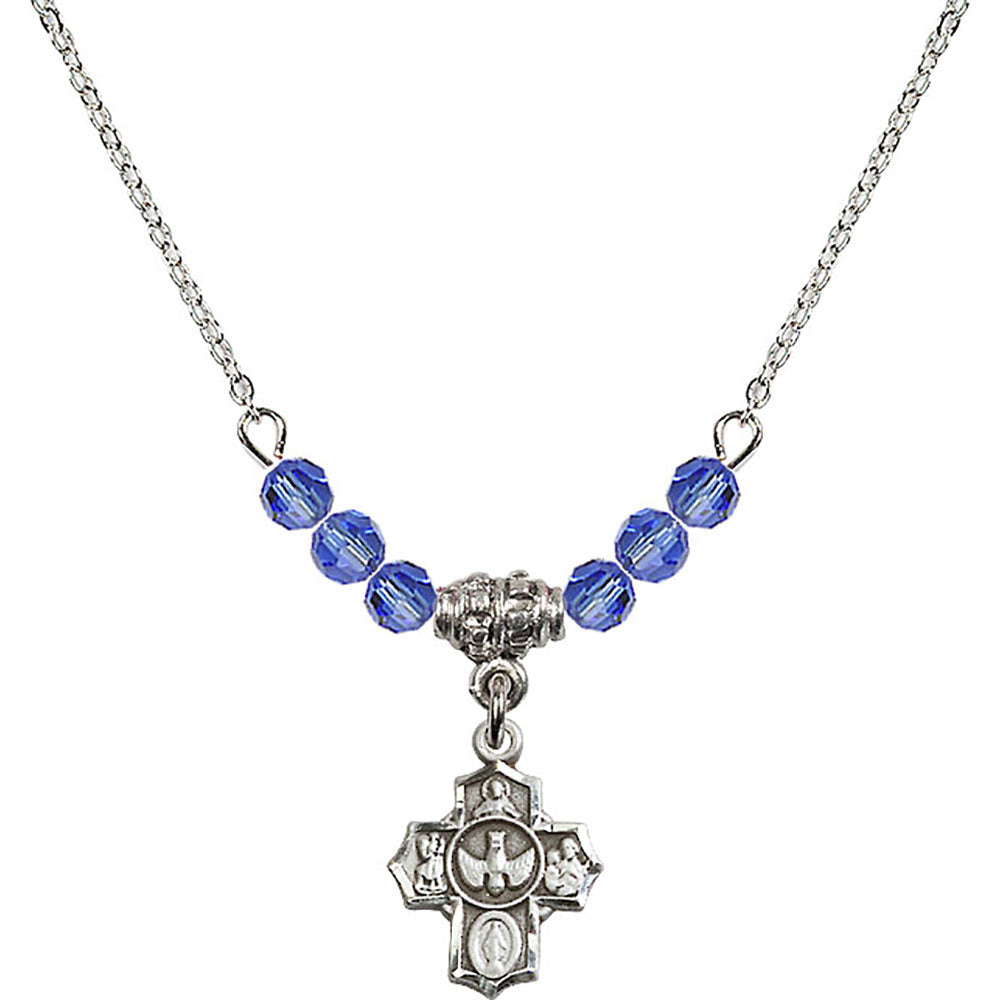 Sterling Silver 5-Way Birthstone Necklace with Sapphire Beads - 3190