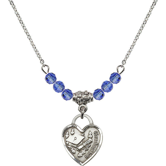 Sterling Silver Graduation Heart Birthstone Necklace with Sapphire Beads - 3406