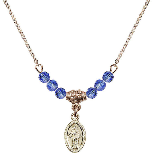 14kt Gold Filled Scapular Birthstone Necklace with Sapphire Beads - 4121
