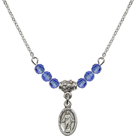 Sterling Silver Scapular Birthstone Necklace with Sapphire Beads - 4121