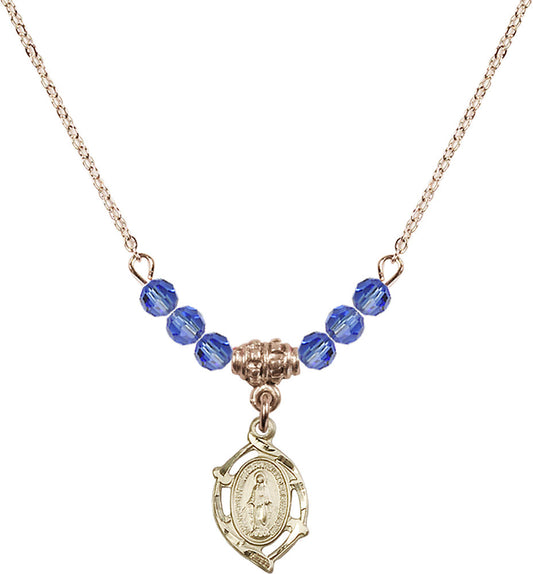 14kt Gold Filled Miraculous Birthstone Necklace with Sapphire Beads - 4152