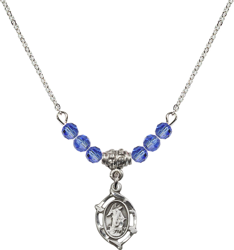 Sterling Silver Guardian Angel Birthstone Necklace with Sapphire Beads - 4154
