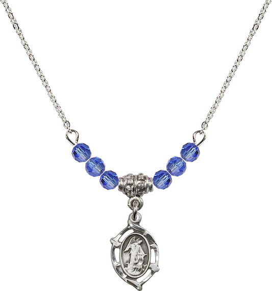 Sterling Silver Guardian Angel Birthstone Necklace with Sapphire Beads - 4154