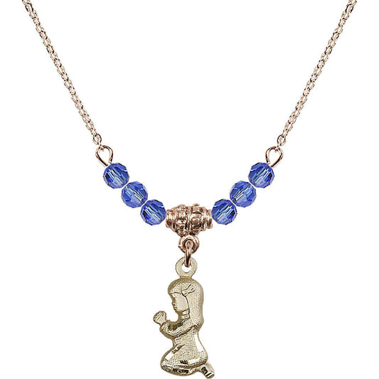14kt Gold Filled Praying Girl Birthstone Necklace with Sapphire Beads - 4262