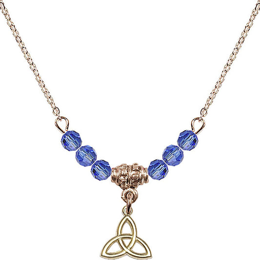 14kt Gold Filled Trinity Irish Knot Birthstone Necklace with Sapphire Beads - 5100